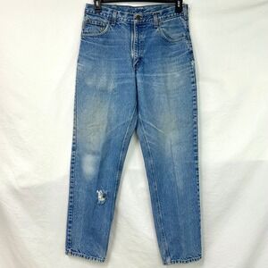 CARHARTT‎ VTG Relaxed Fit Light Wash Denim Distressed Thrashed Jeans Men's 34x32